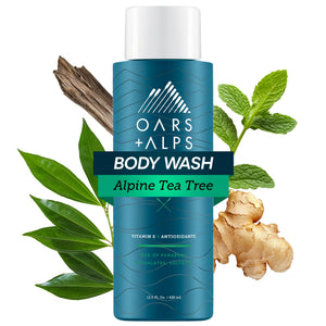 Oars + Alps jabón corporal para hombre, frente de la botella, limpieza suave y refrescante.