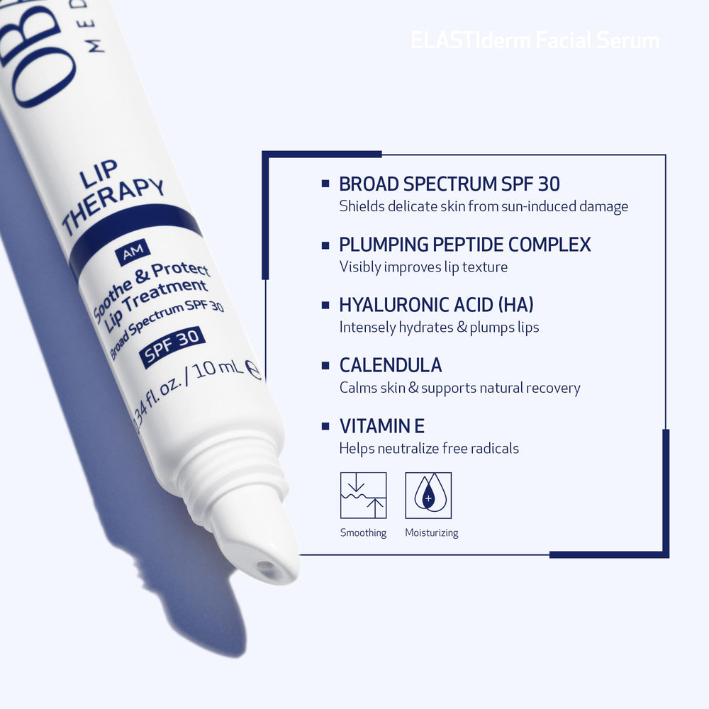Aplicación de Obagi Lip Therapy SPF 30 en los labios.