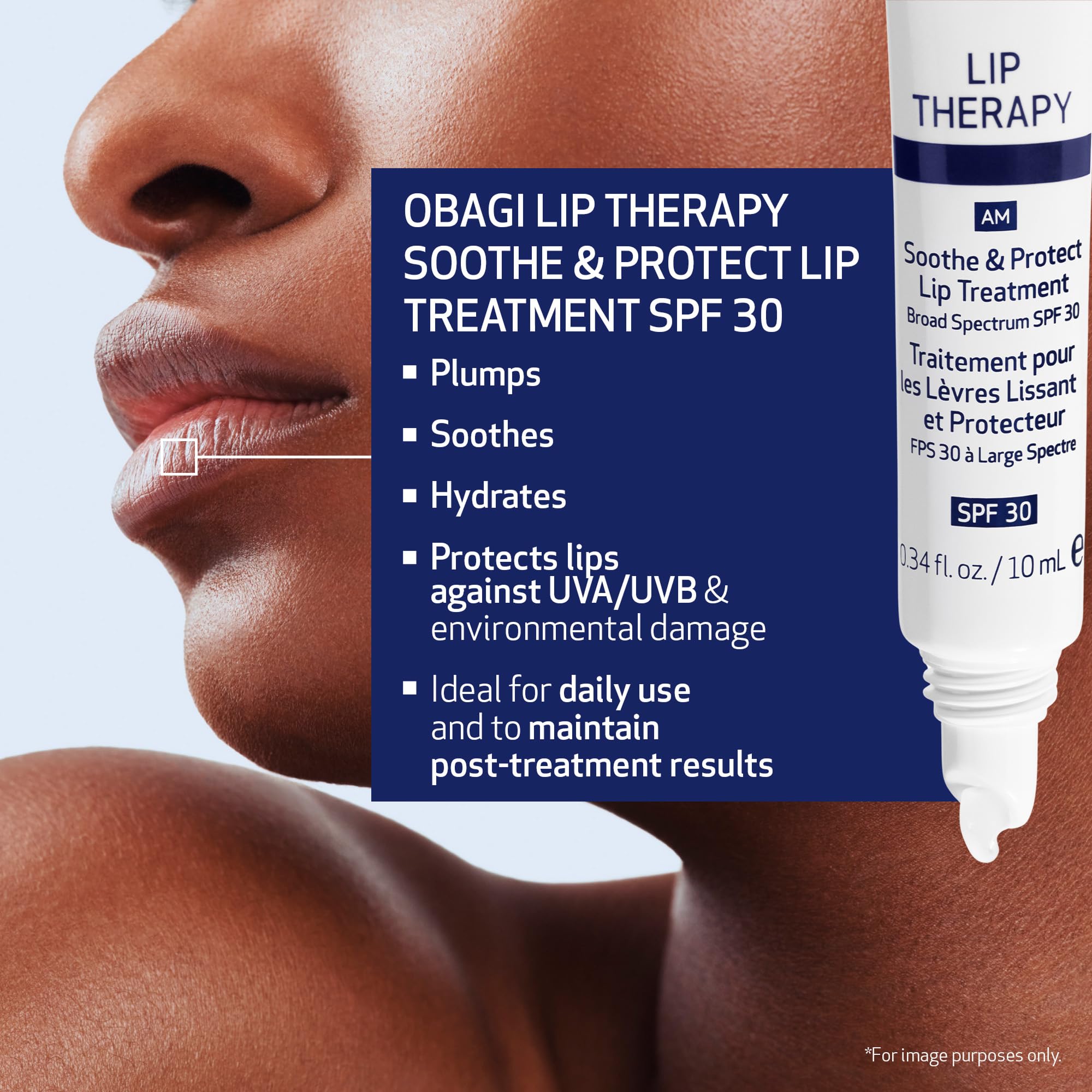 Textura suave de Obagi Lip Therapy SPF 30 para labios secos.
