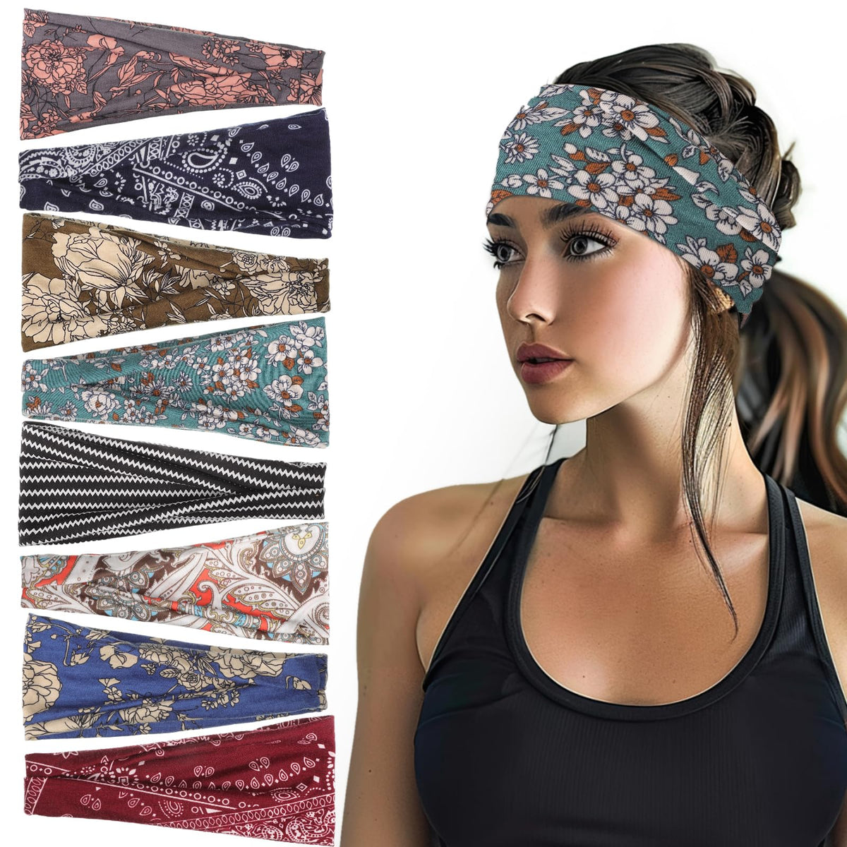 obeoby banda boho mujer, vista frontal con nudo para estilos versátiles y cómodos.
