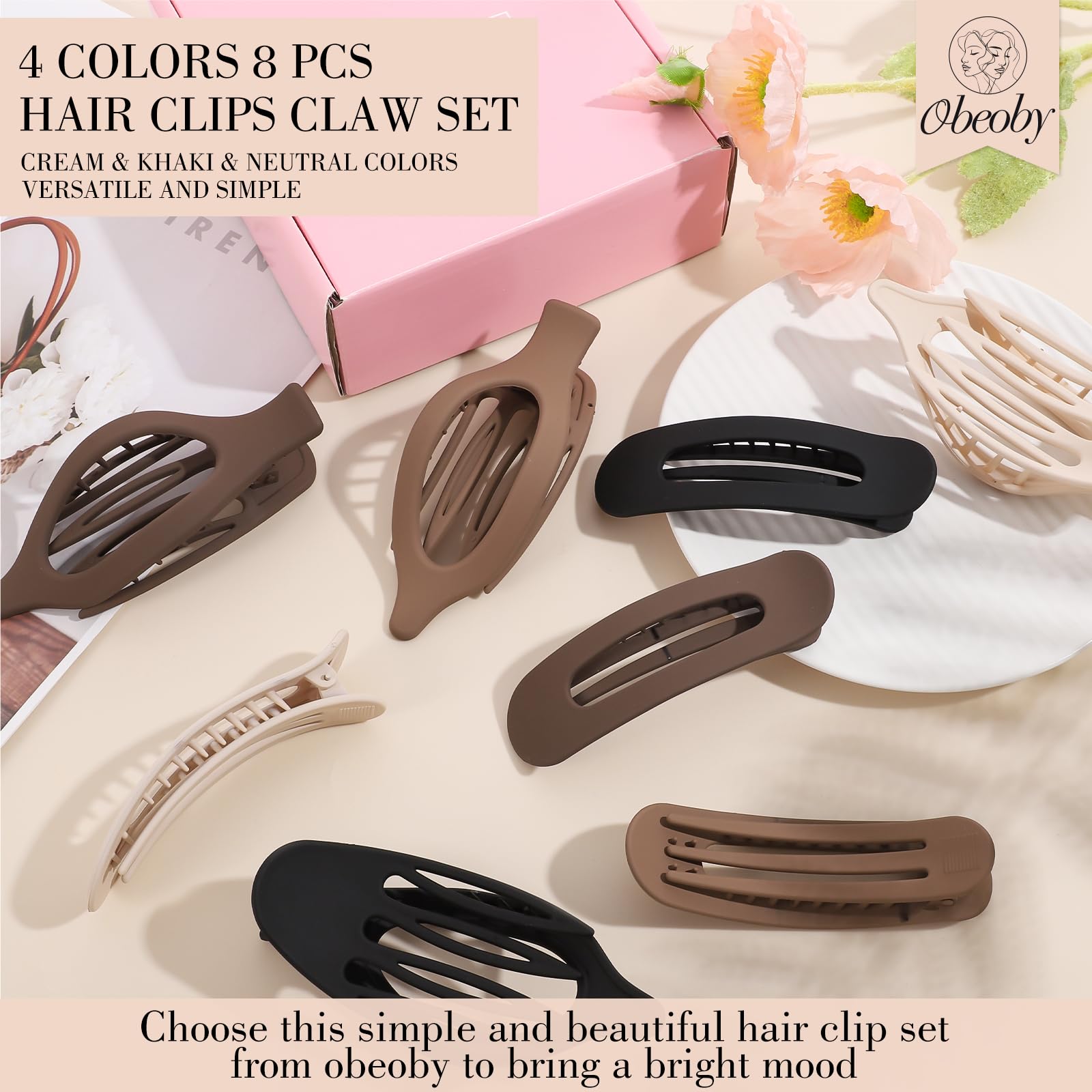 Obeoby clip plano neutro tamaño pequeño, ideal para media coleta.