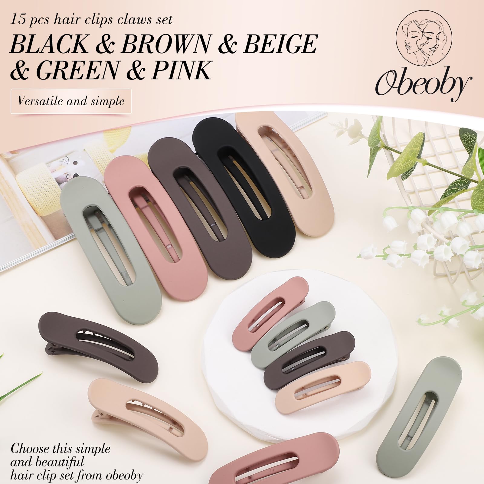 obeoby clips planos pelo tres tamaños para peinados variados y seguros.
