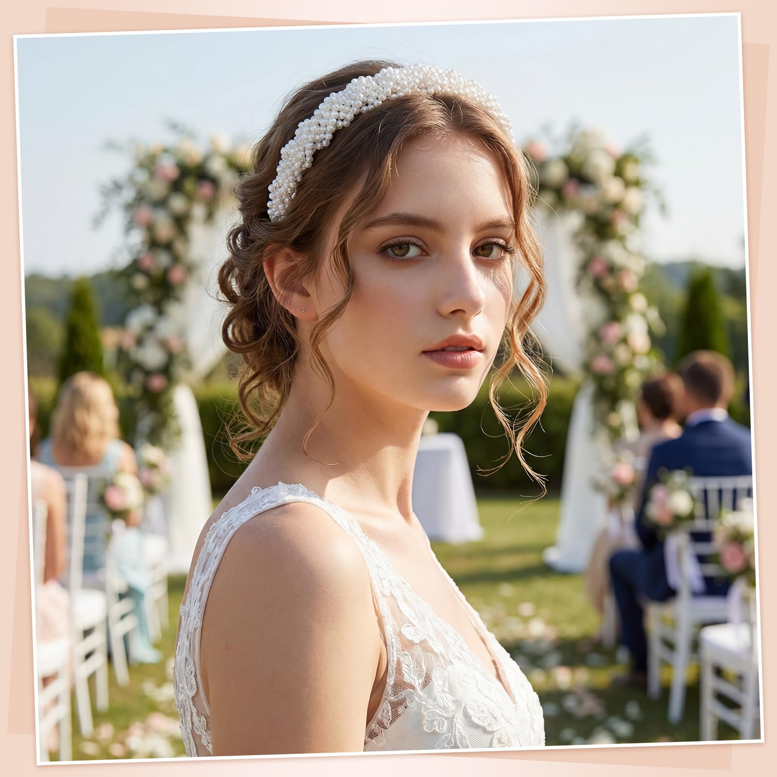 obeoby diadema-perlas-multi-filamento, diseño elegante para peinados variados