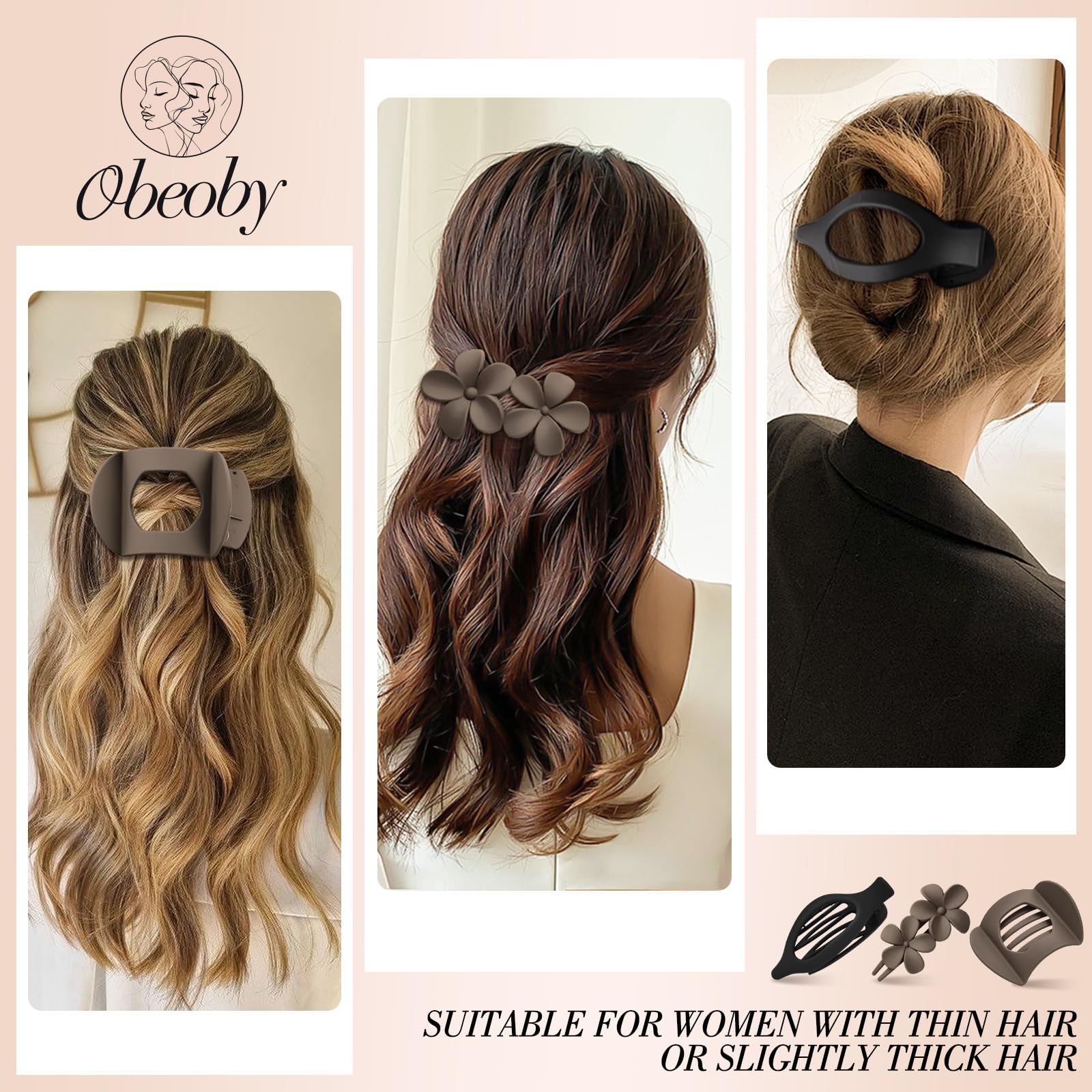 Pinza plana larga Obeoby con sujeción duradera para cabello.