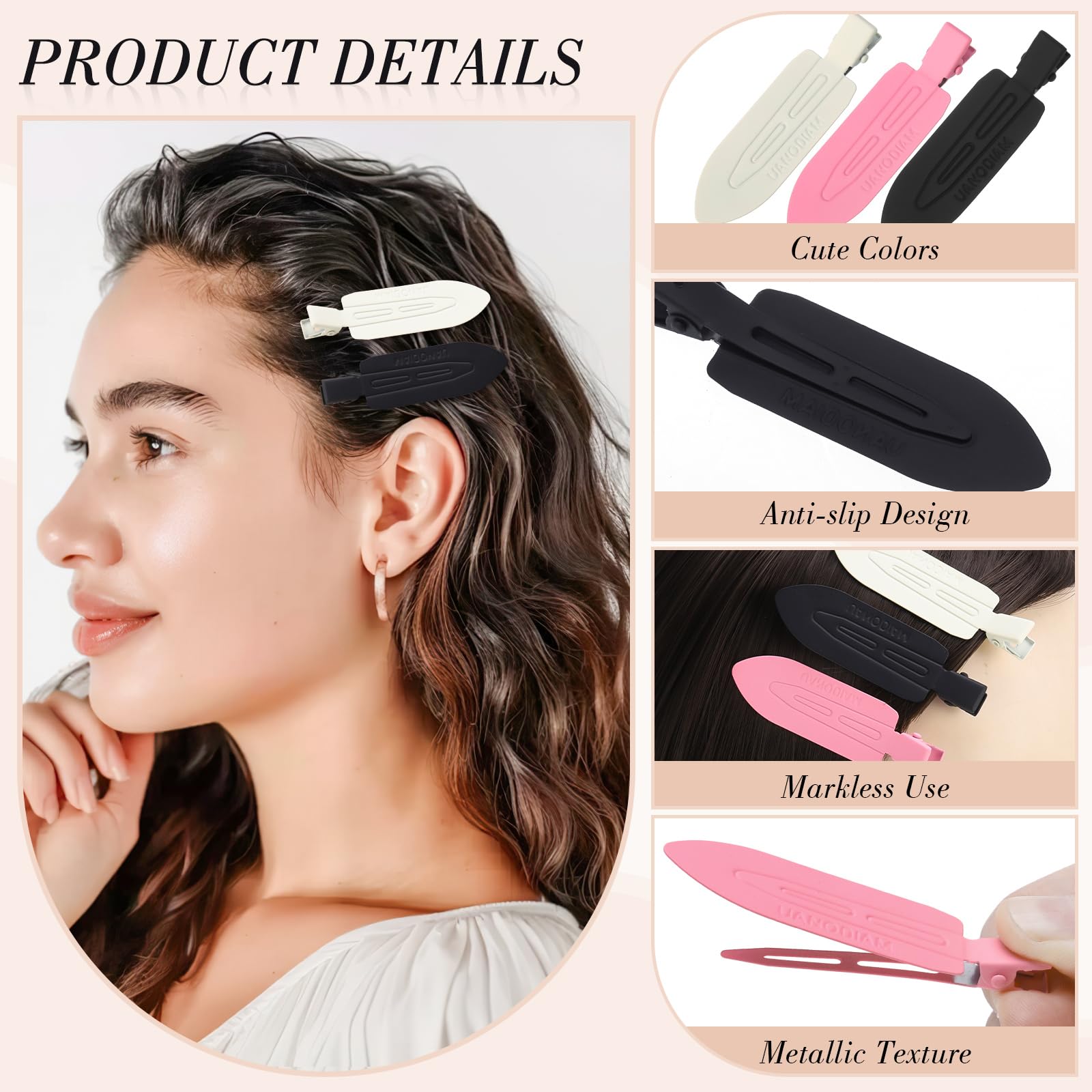 Pinzas de cabello obeoby sin pliegues para uso cómodo durante el día.