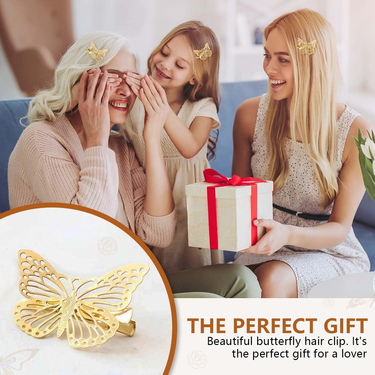 OBTANIM regalo perfecto, horquillas mariposa doradas para niñas y mujeres.