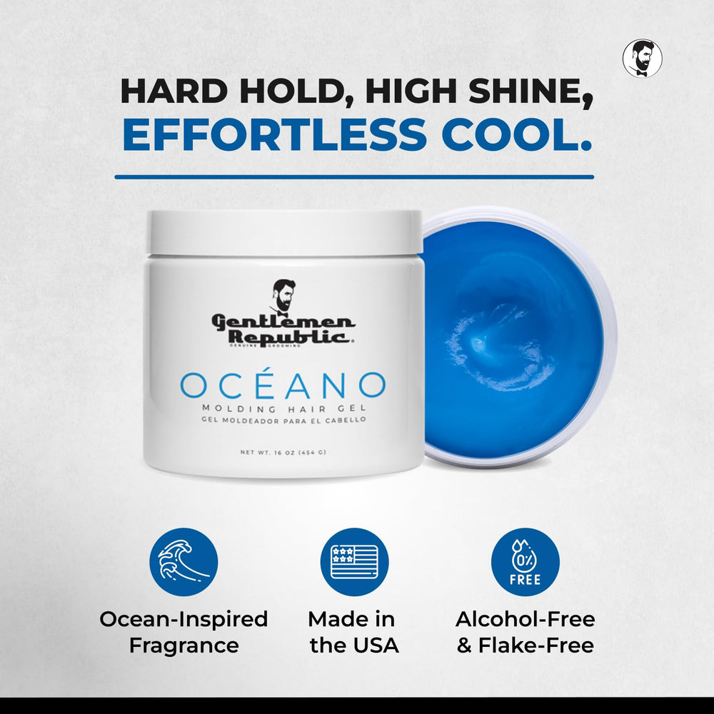 Oceano Gel para cabello de Gentlemen Republic, fijacion firme y brillo alto.