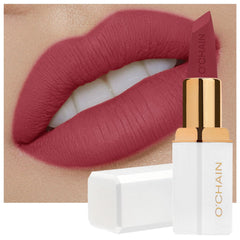 O'CHAIN rojo mate labio, empaque con diseño diamante para regalo.