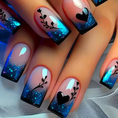 OCOUYVD gradiente azul frances uñas cortas cuadradas con brillo