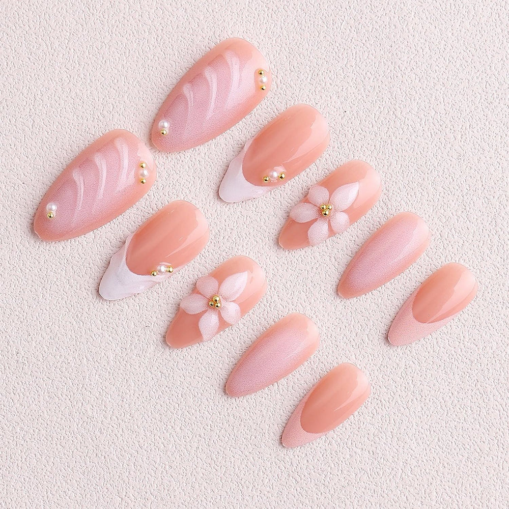 Uñas OCOUYVD con diseño 3D de flor y perla para ocasiones especiales