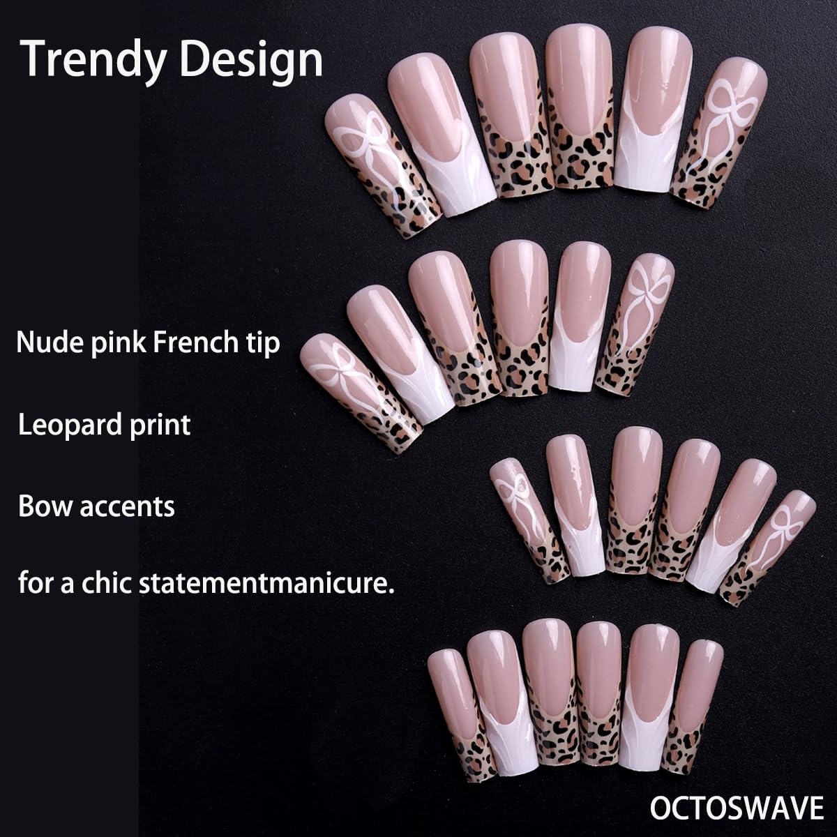 Conjunto OCTOSWAVE de 24 uñas en varias tallas para ajuste cómodo.