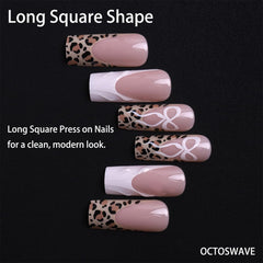 Detalle de diseño leopard y lazo en uñas OCTOSWAVE para un estilo atrevido.