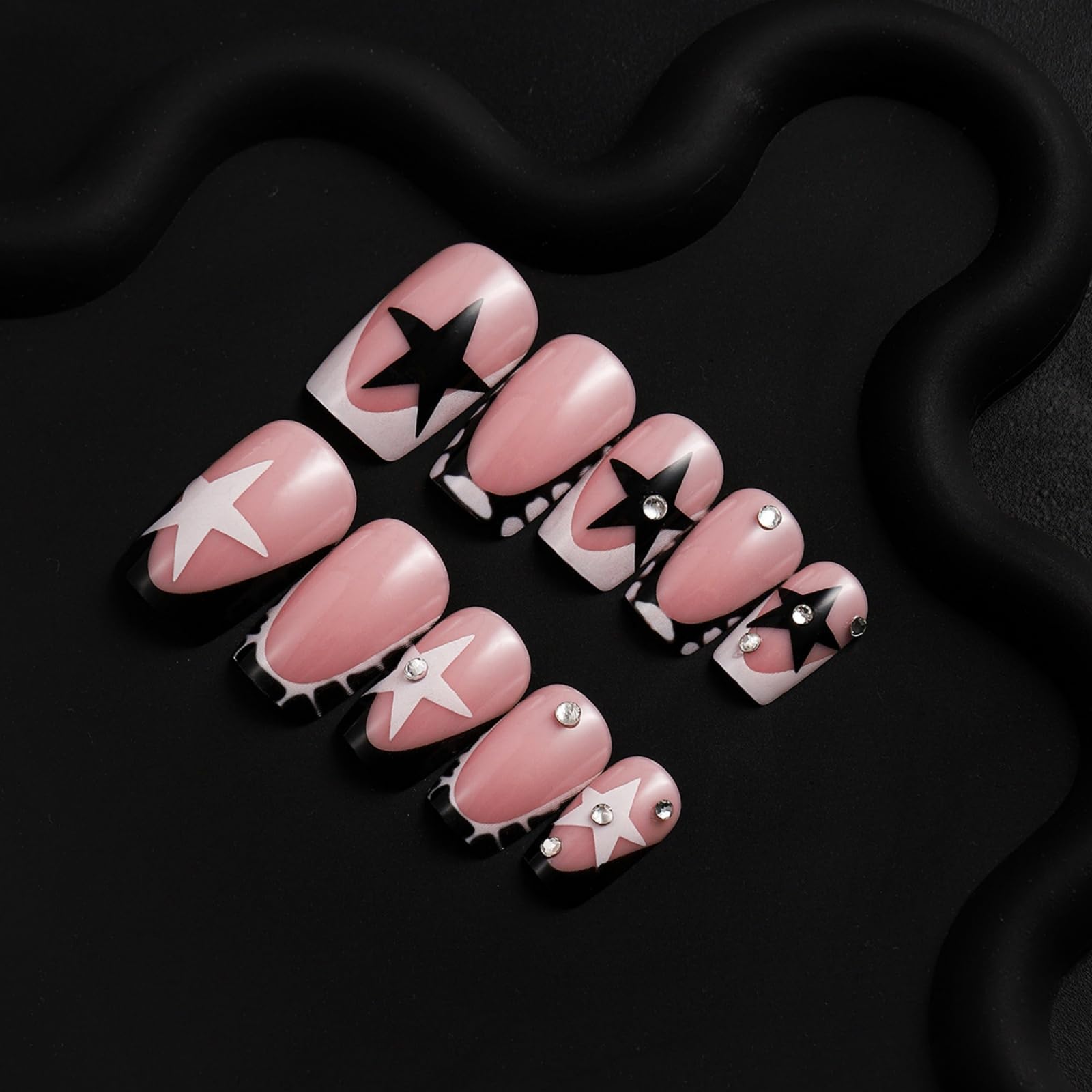 Octoswave uñas postizas cuadradas negras, estilo moderno para ocasiones.