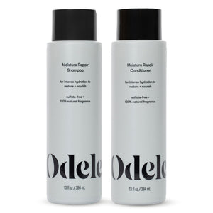 Odele Moisture Repair shampoo bottle delivering a gentle, hydrating cleanse for dry hair.