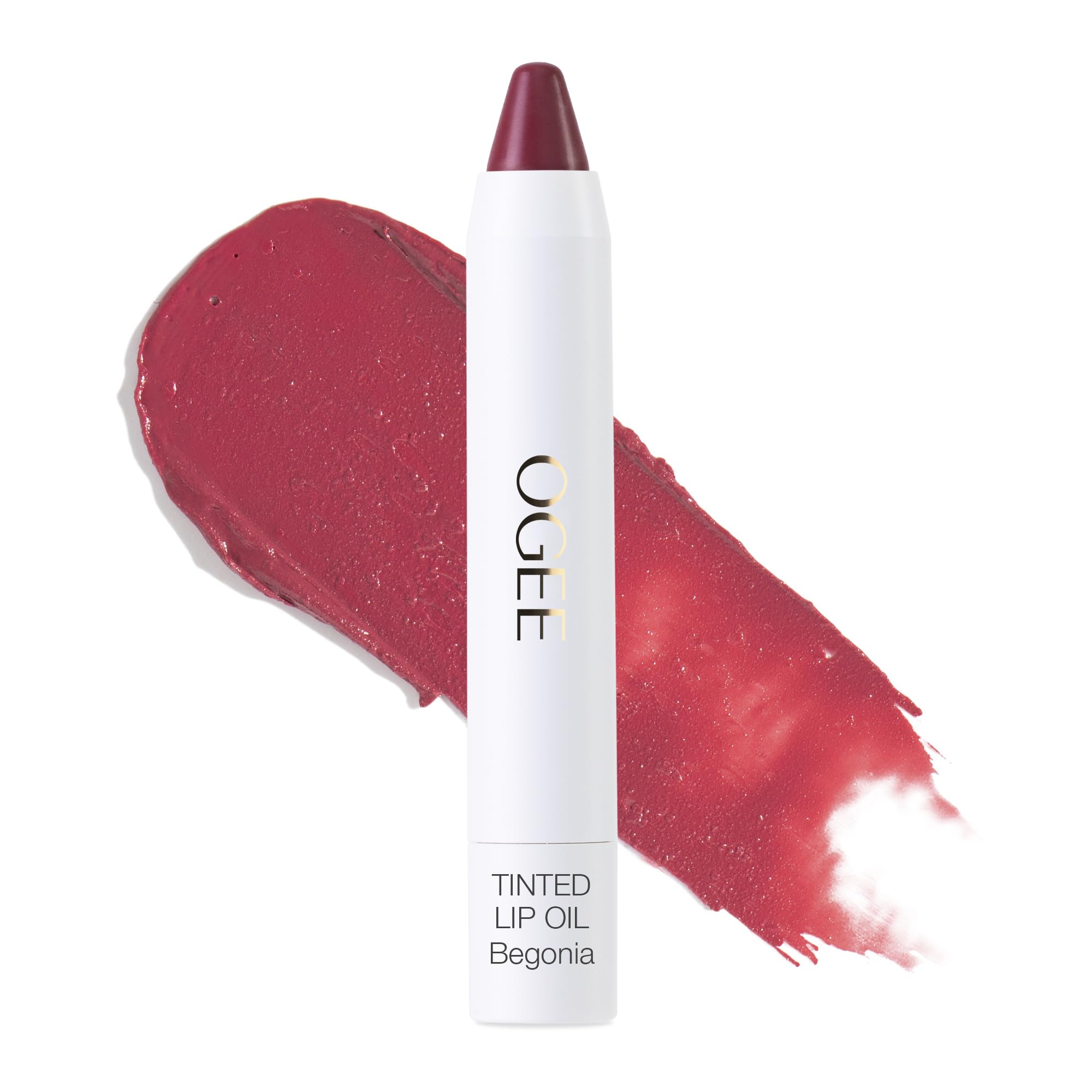 Ogee Begonia: aceite labial tintado con color suave y acabado natural.