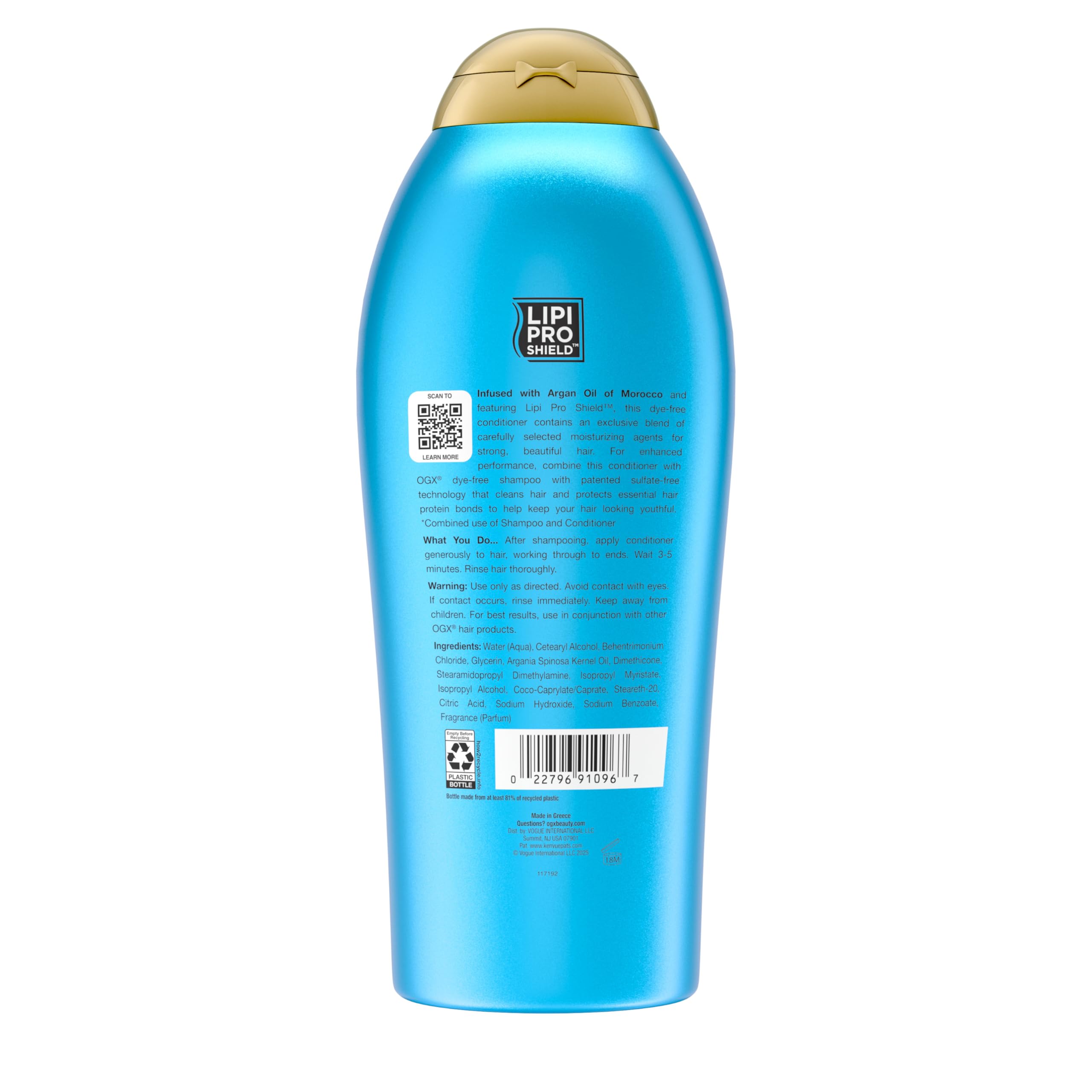 OGX Acondicionador Argán: embalaje de 25.4 oz ideal para rutina diaria