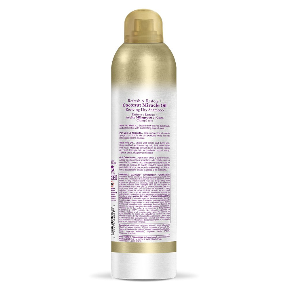 Textura ligera del champú en seco Coco para extender el estilo sin pesadez
