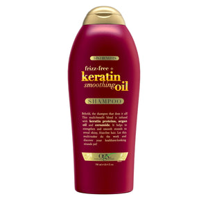 OGX Frizz-Free con Keratina champú botella grande para cabello suave y sin encrespamiento.