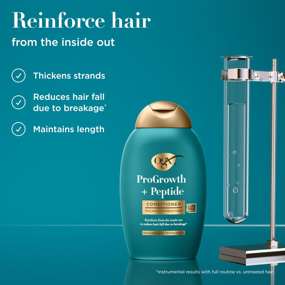 OGX ProGrowth + Peptide, aplicación de 3-5 minutos para nutrir y fortalecer