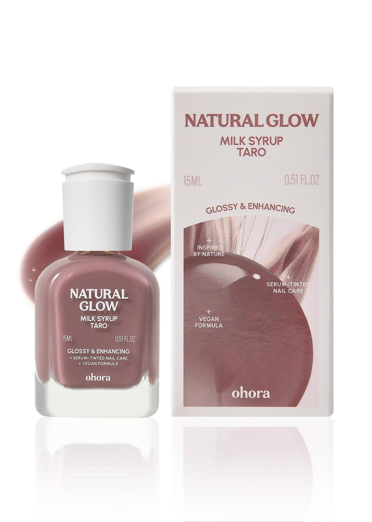 Bote de ohora Natural Glow Milk Syrup, visible fortalecimiento de uñas frágiles