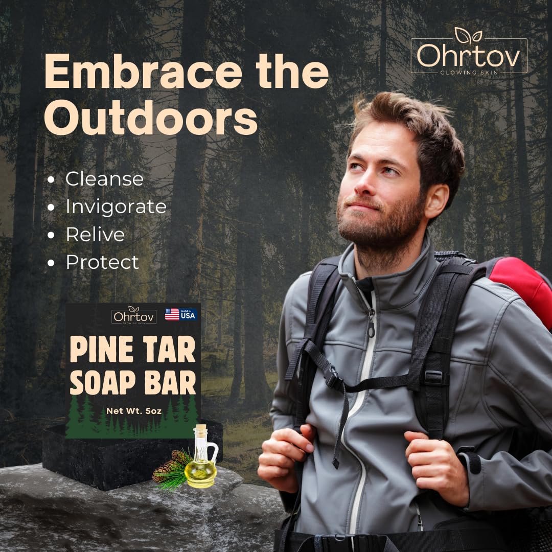 Ohrtov Jabón de alquitrán de pino para cara y cuerpo con carbón activado