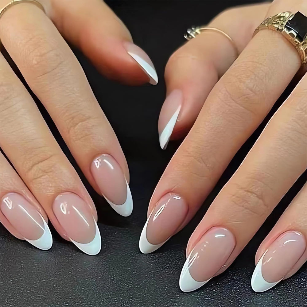 OHWODA uñas con punta francesa en almendra para uso rápido y elegante.