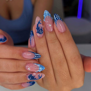 OHWODA uñas diseño concha, perla y pez, acabado elegante