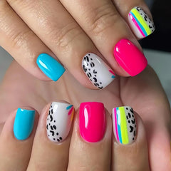 OHWODA uñas falsas cuadradas con leopardo negro, estilo atrevido para cualquier ocasión.
