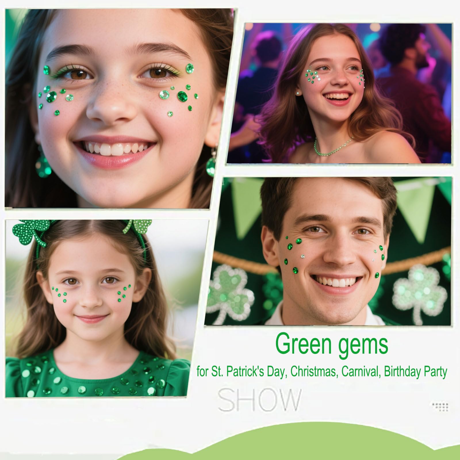 Piedras verdes OIUUBBII para el cuerpo, añade brillo festivo sin esfuerzo.