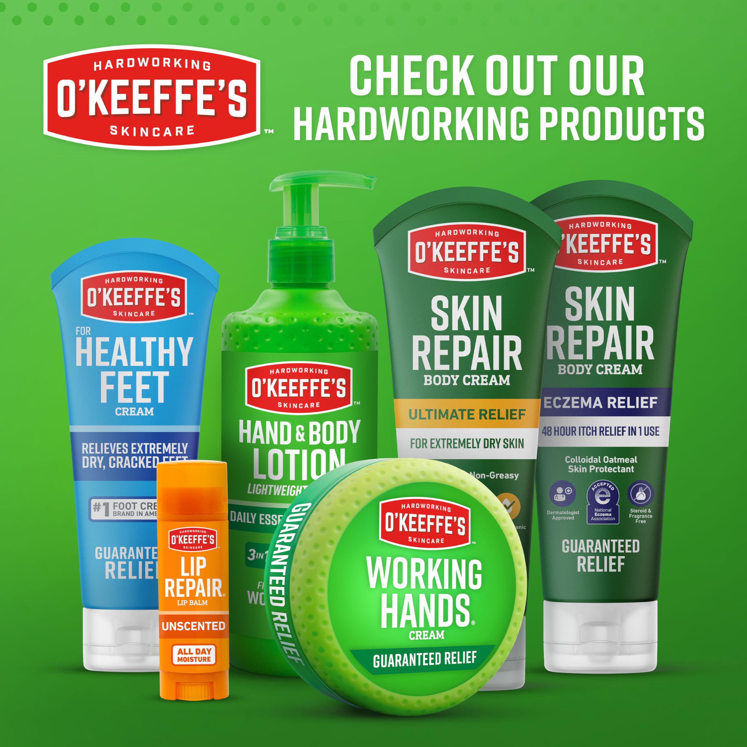 Uso diario recomendado de O'Keeffe's Working Hands para manos trabajadoras.