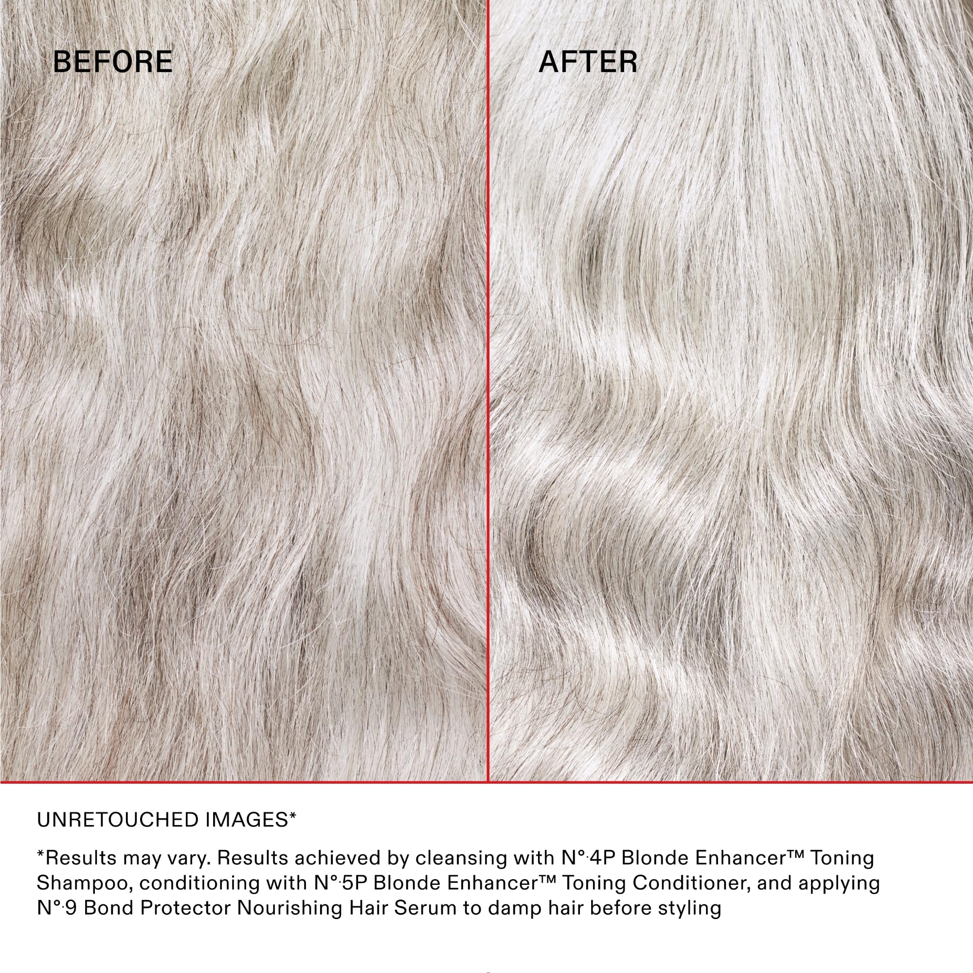 Olaplex 4P champú violeta, resultado radiante y tono equilibrado en rubios.