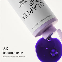 Olaplex 4P champú violeta, espuma cremosa, suaviza y neutraliza tonos cálidos del cabello.