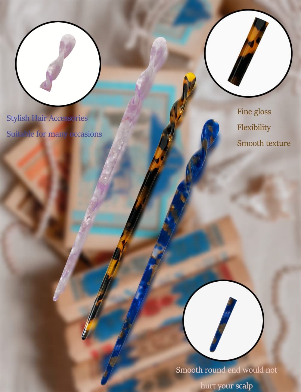 Olawyrae palillos para uso formal y casual, se deslizan sin tirar del cabello.