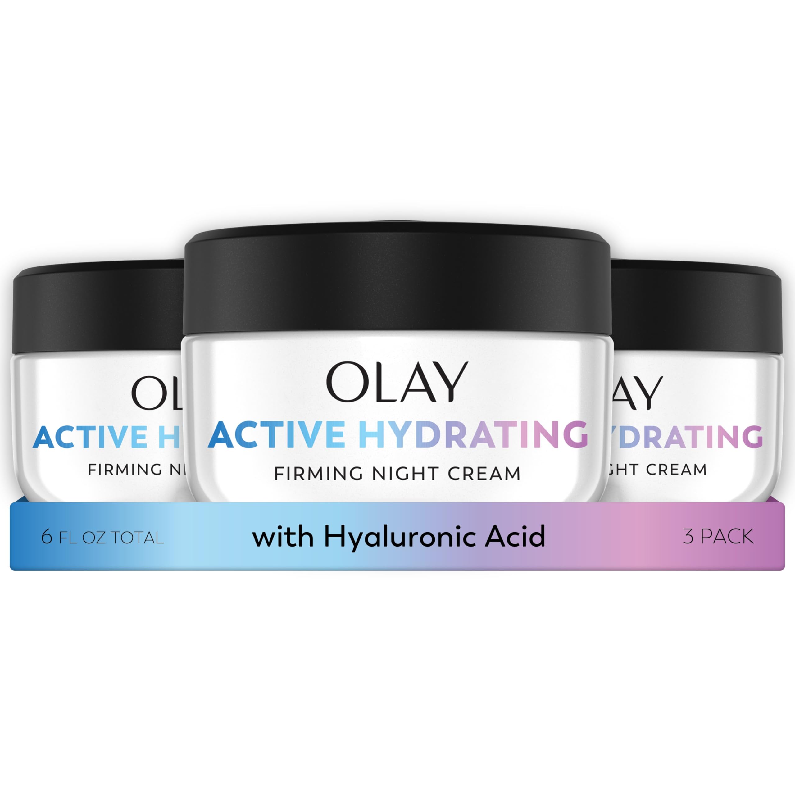 Olay crema de noche firme en frasco, hidratación profunda durante la noche.