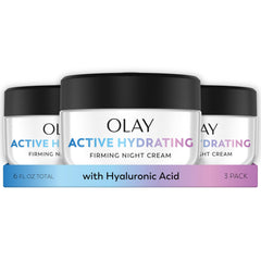 Olay crema de noche firme en frasco, hidratación profunda durante la noche.