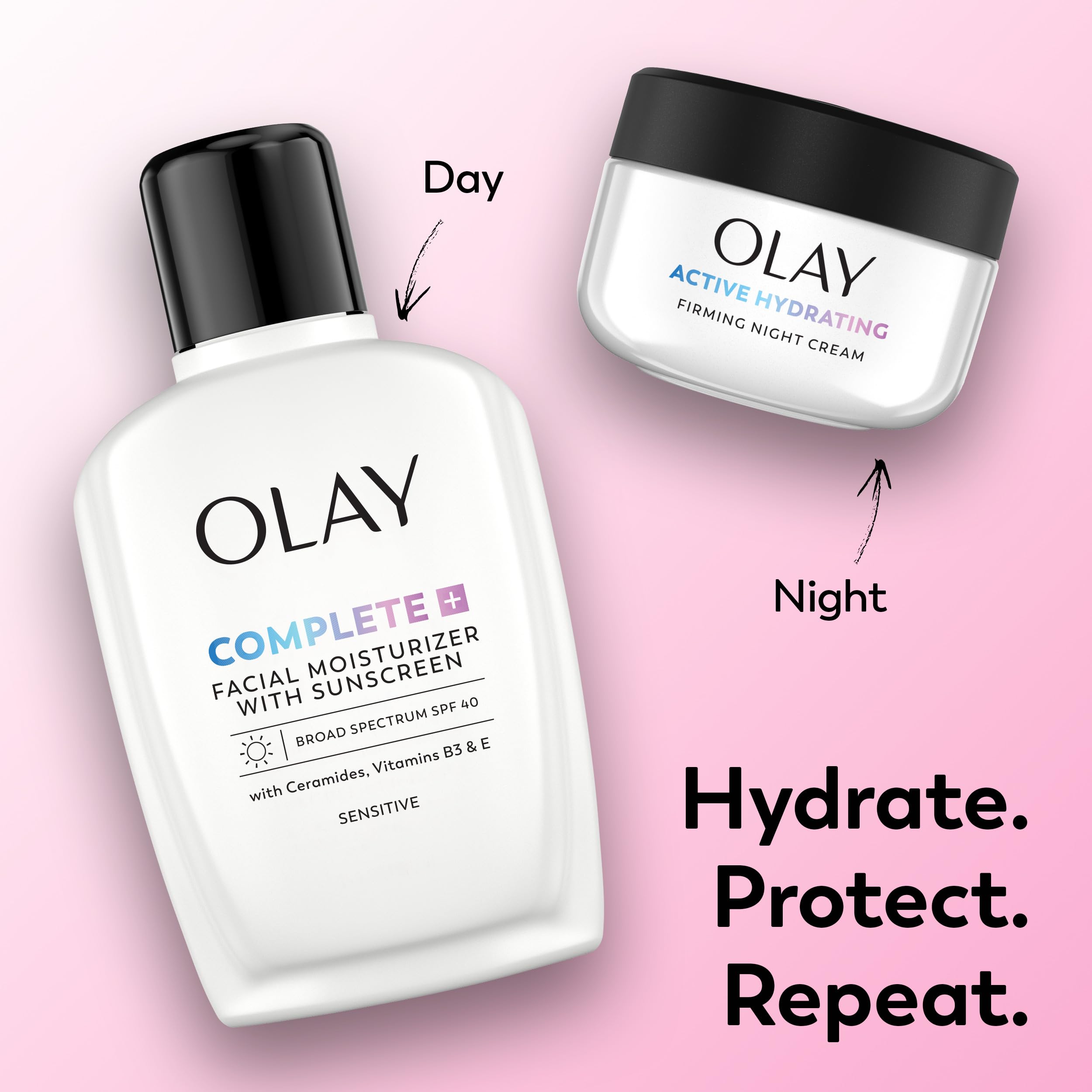 Crema nocturna reafirmante de Olay para piel luminosa.