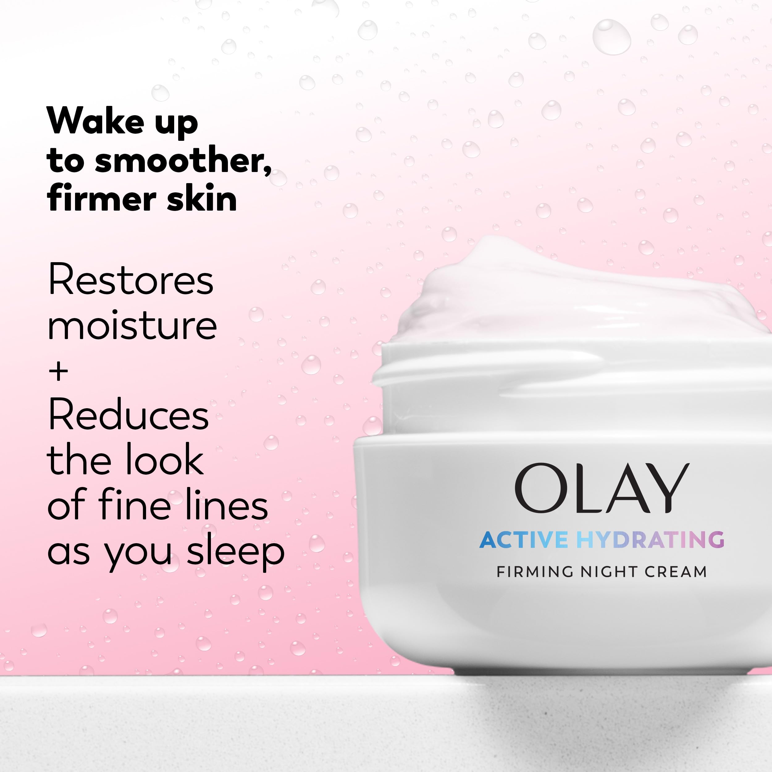 Crema de noche Olay con textura ligera y rápida absorción.