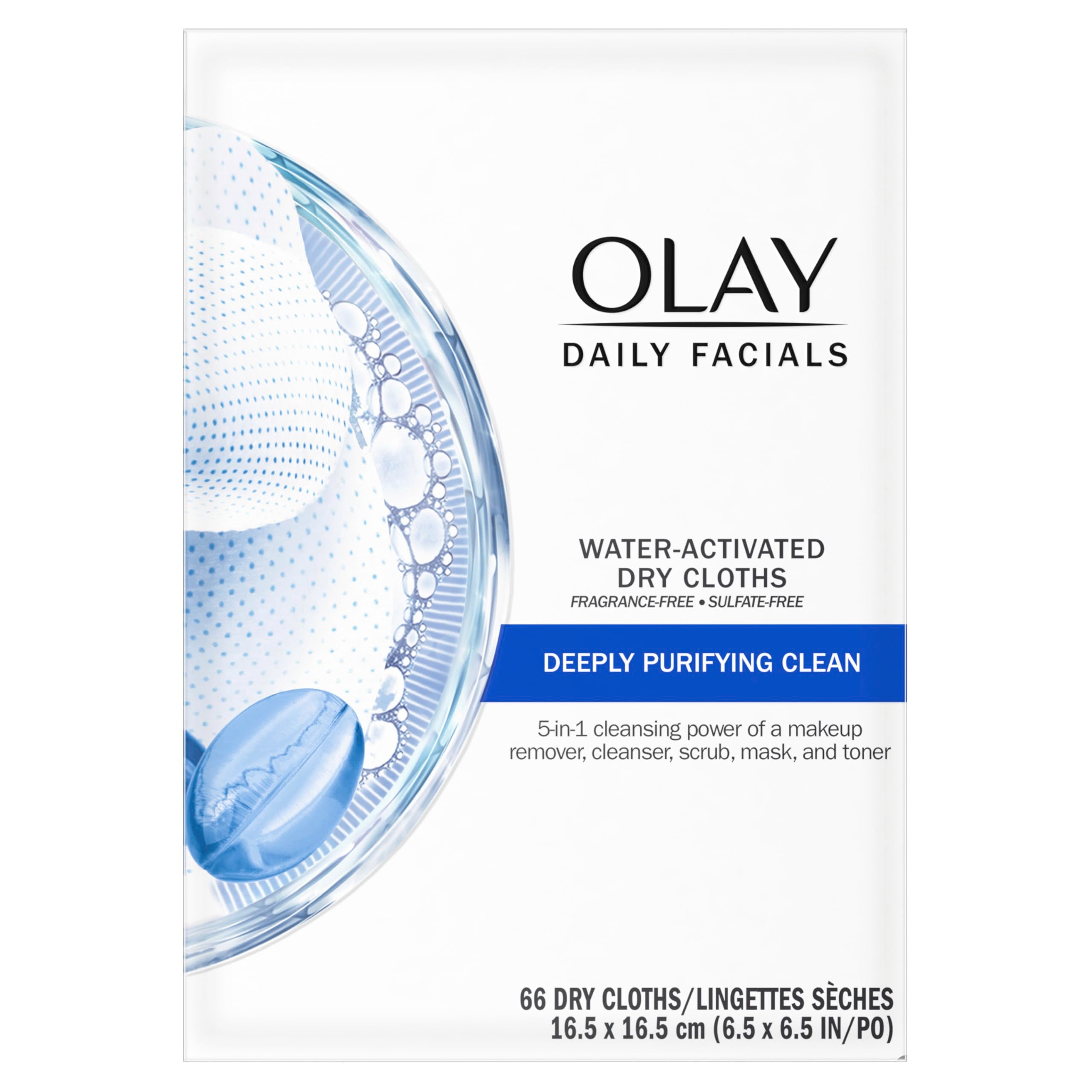 Formato cinco en uno de Olay para desmaquillar, limpiar, exfoliar, máscara y tónico