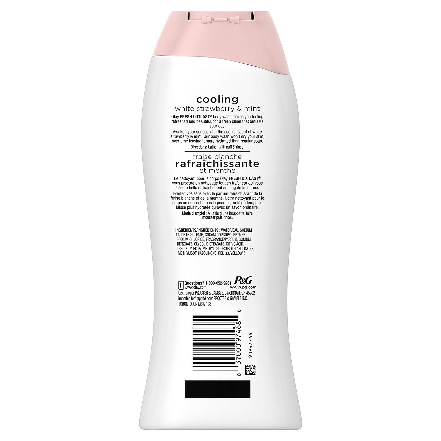 Olay Fresh Outlast, espuma de ducha cremosa con fragancia fresa y menta.