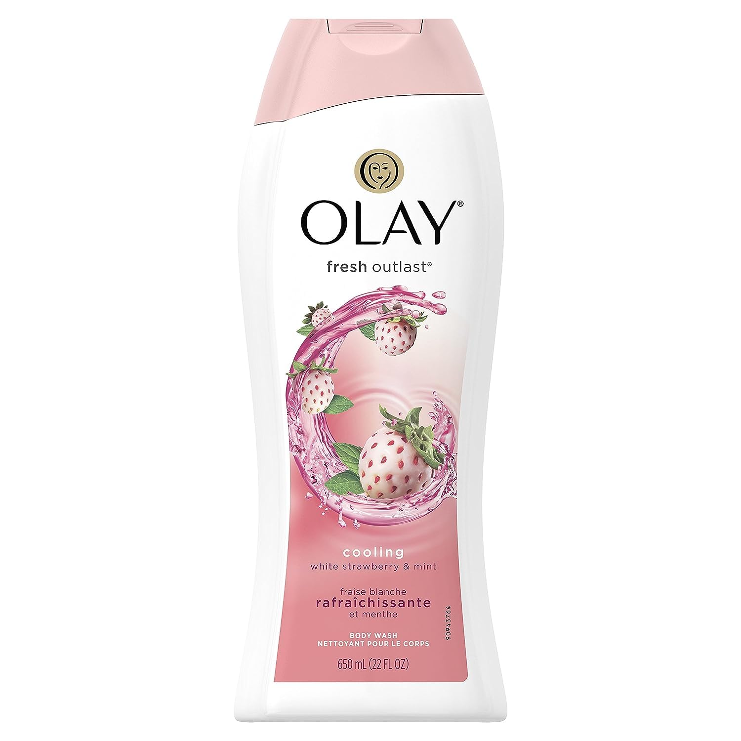 Olay Fresh Outlast, botella de fresa blanca y menta para duchas refrescantes.