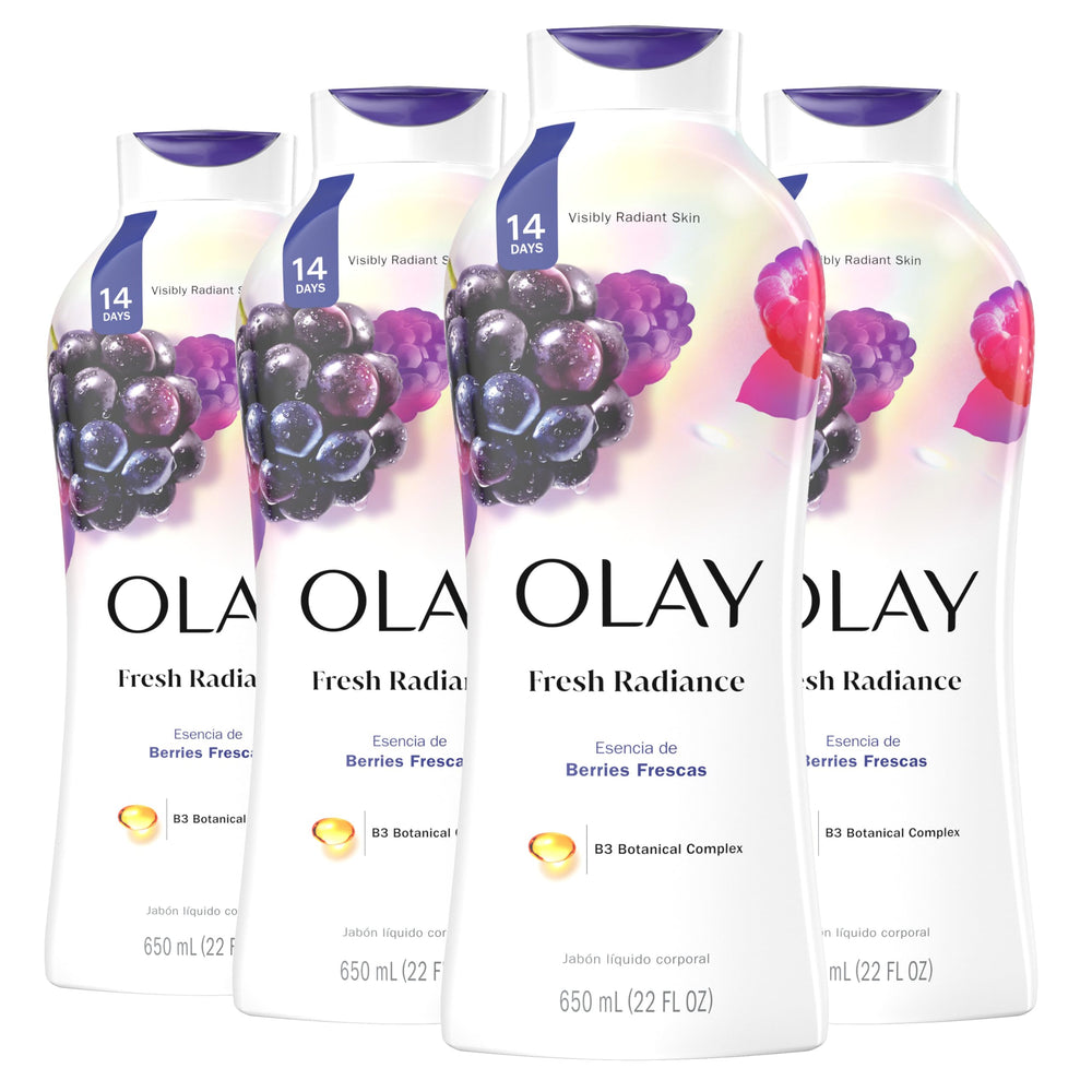 Olay Fresh Radiance botella: inicio de ducha con aroma fresco y suave hidratación.