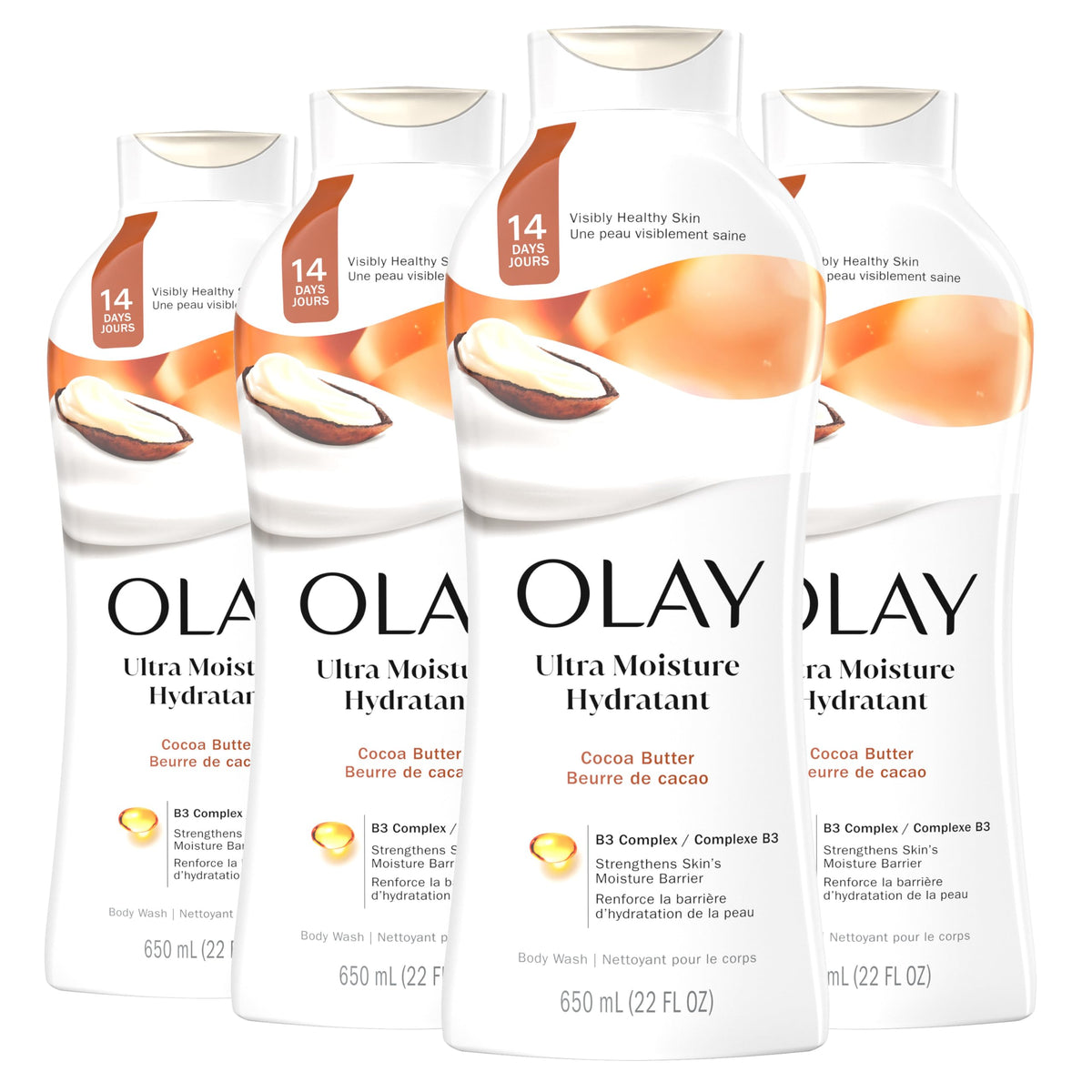 Olay hidratación máxima en botella; piel más suave tras la ducha.