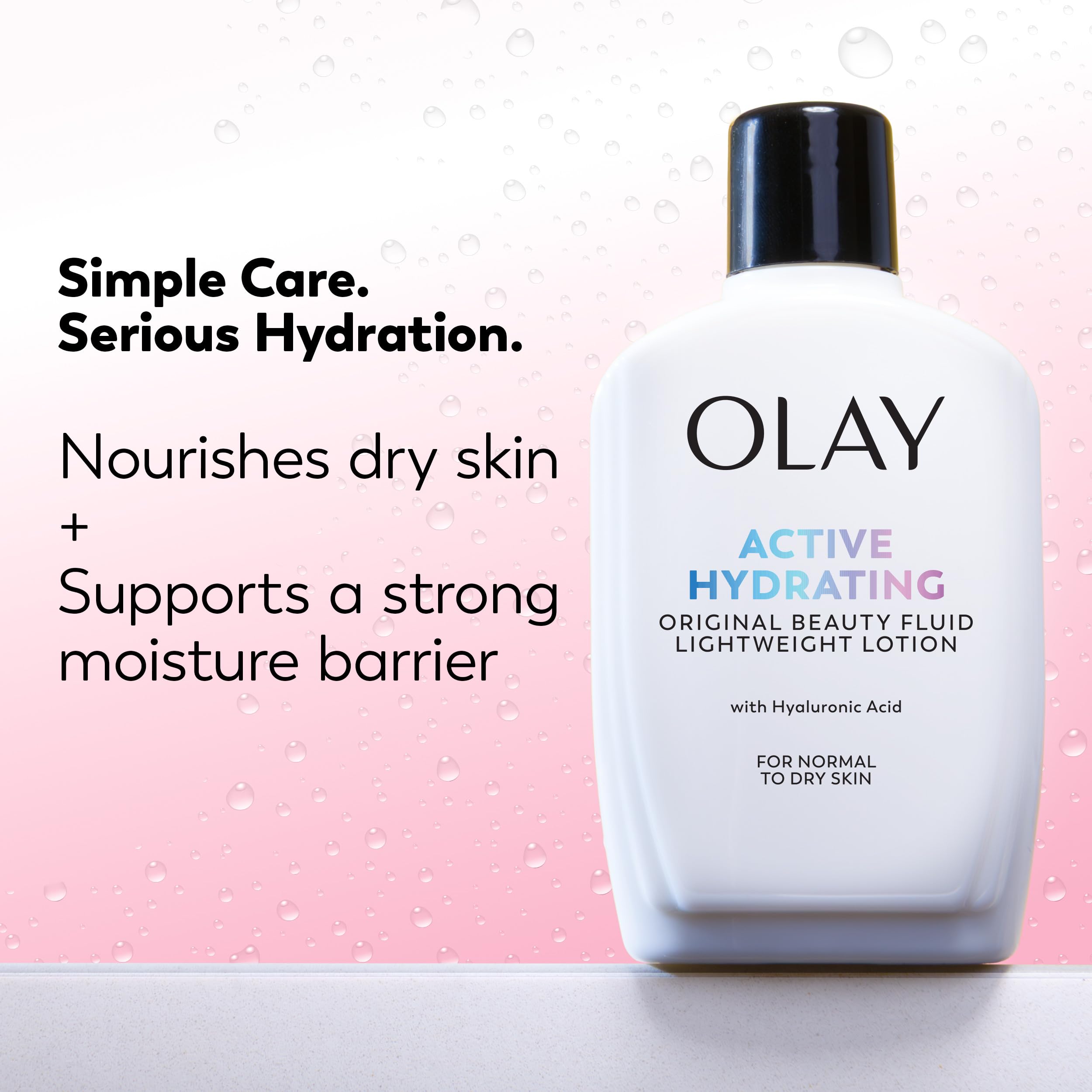 Olay hidratante facial fluido, textura ligera para absorción rápida.