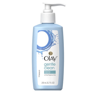 Olay limpiador facial para piel sensible en botella visible, limpieza suave para piel sensible
