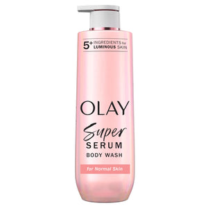 Olay Super Serum: botella vertido, aplicación suave en la ducha diaria.