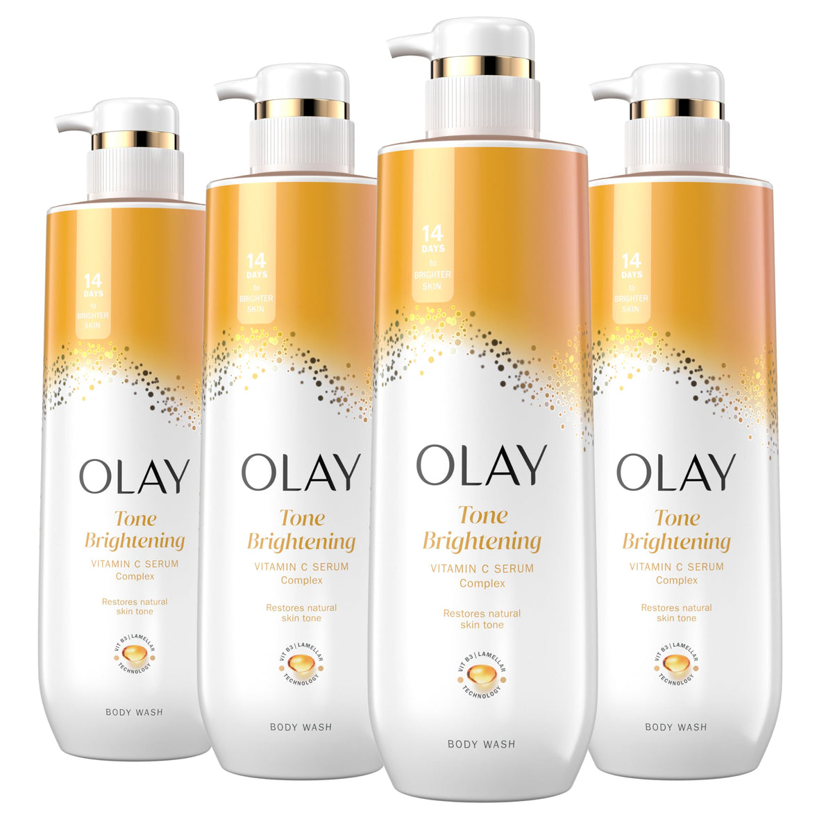 Botella de gel de ducha Olay con tono brillante para la piel
