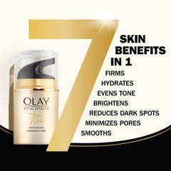 Olay Total Effects sin fragancia, aplicación rápida para rutina diaria.
