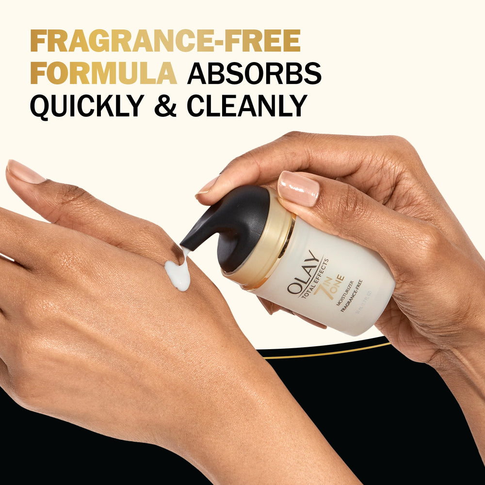 Olay Total Effects tono uniforme y brillo natural en la piel.