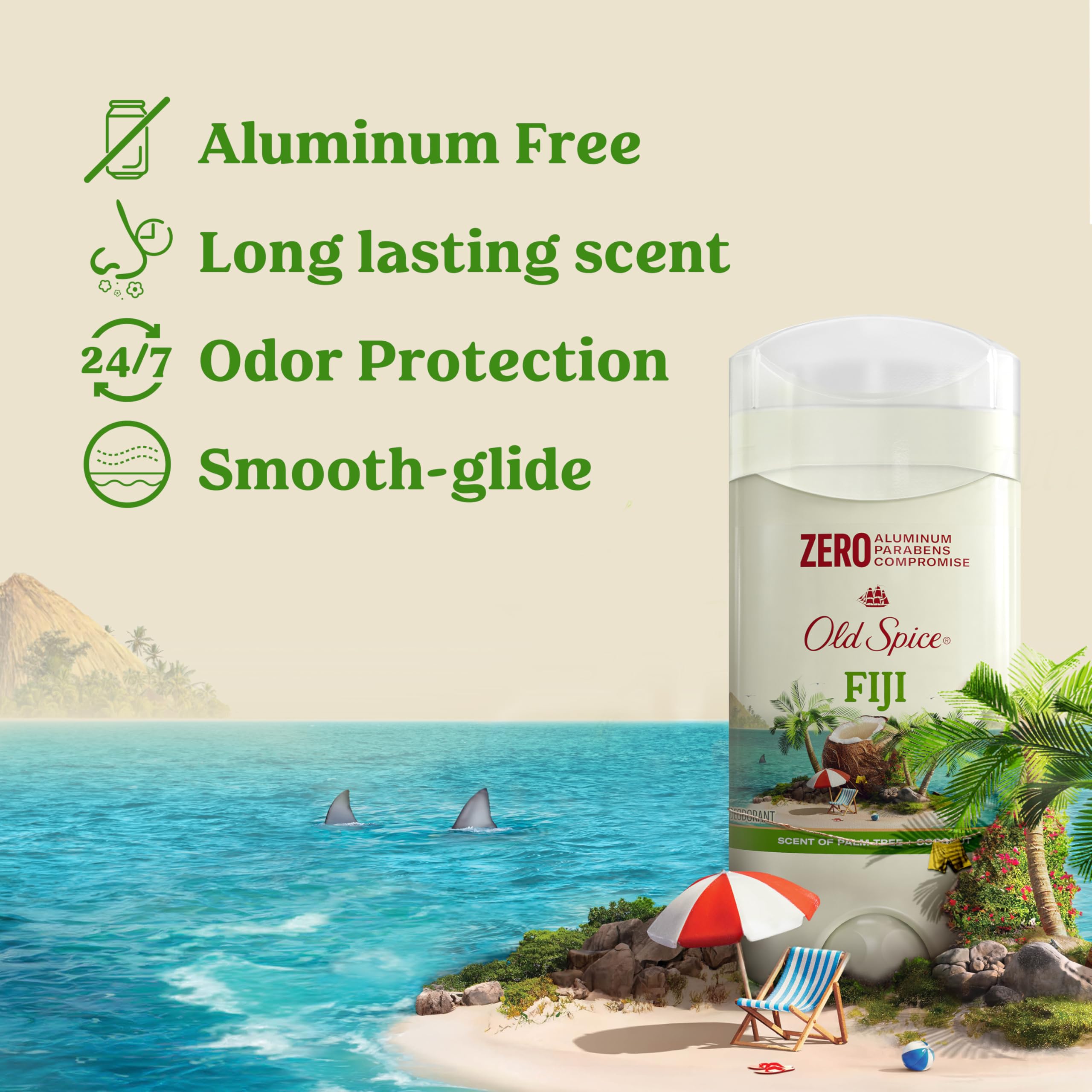 Old Spice aluminum-free deodorant provides 24/7 odor protection.