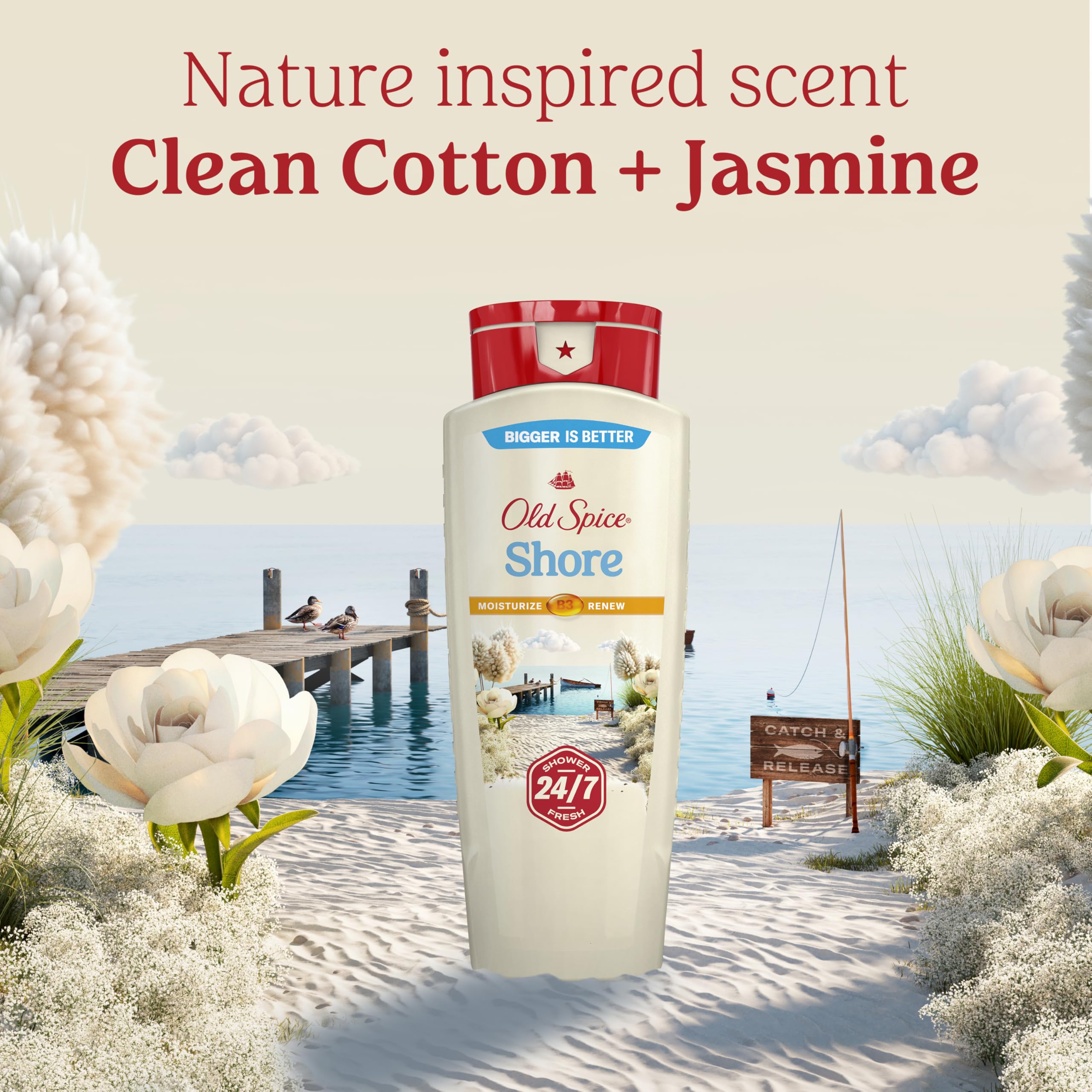 Old Spice botella de 18 onzas, diseño práctico para el baño.